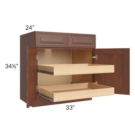 RTA Cambridge Saddle Glaze 33" Base Cabinet with 2 Rollout Trays