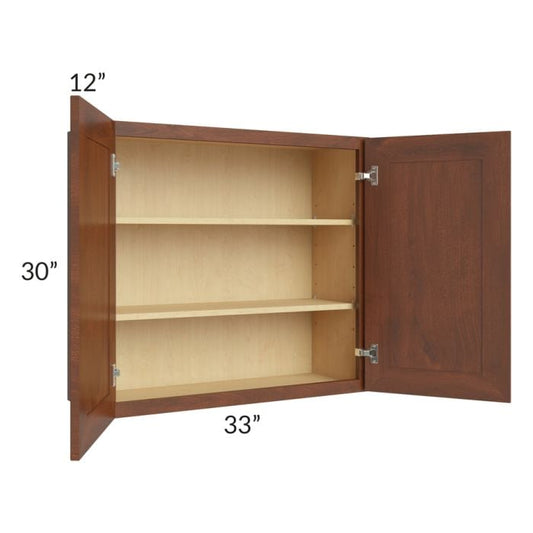 RTA Cambridge Saddle Glaze 33" x 30" Wall Cabinet with 1 Decorative End Panel