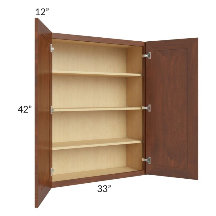 RTA Cambridge Saddle Glaze 33" x 42" Wall Cabinet with 2 Decorative End Panels