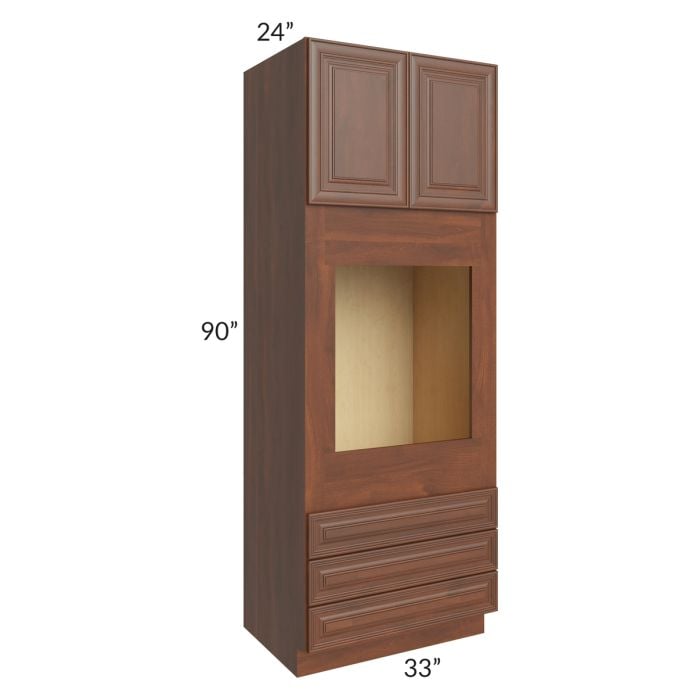 RTA Cambridge Saddle Glaze 33" x 90" x 24" Oven Cabinet with 2 Decorative End Panels