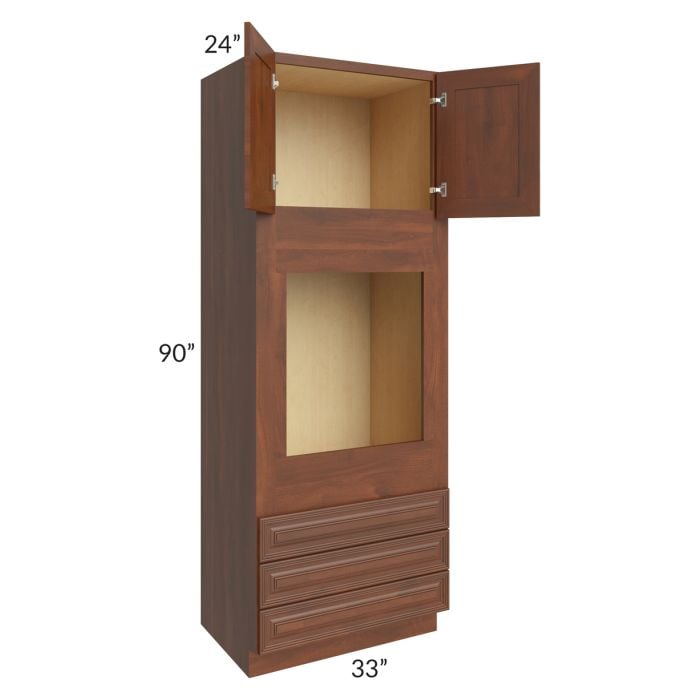 RTA Cambridge Saddle Glaze 33" x 90" x 24" Oven Cabinet with 2 Decorative End Panels