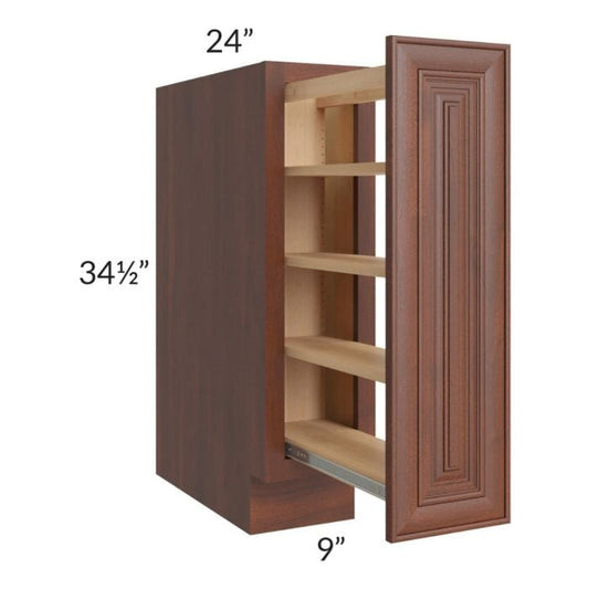RTA Cambridge Saddle Glaze 9" Full Height Door Base Cabinet with Shelf Pullout and 1 Decorative End Panel