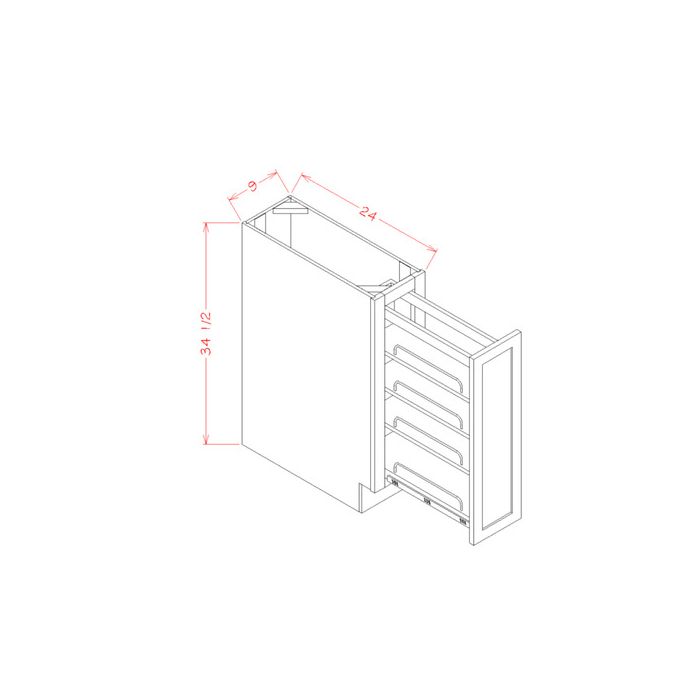 RTA Cambridge Saddle Glaze 9" Full Height Door Base Cabinet with Shelf Pullout and 2 Decorative End Panels