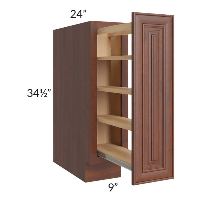 RTA Cambridge Saddle Glaze 9" Full Height Door Base Cabinet with Shelf Pullout and 2 Decorative End Panels