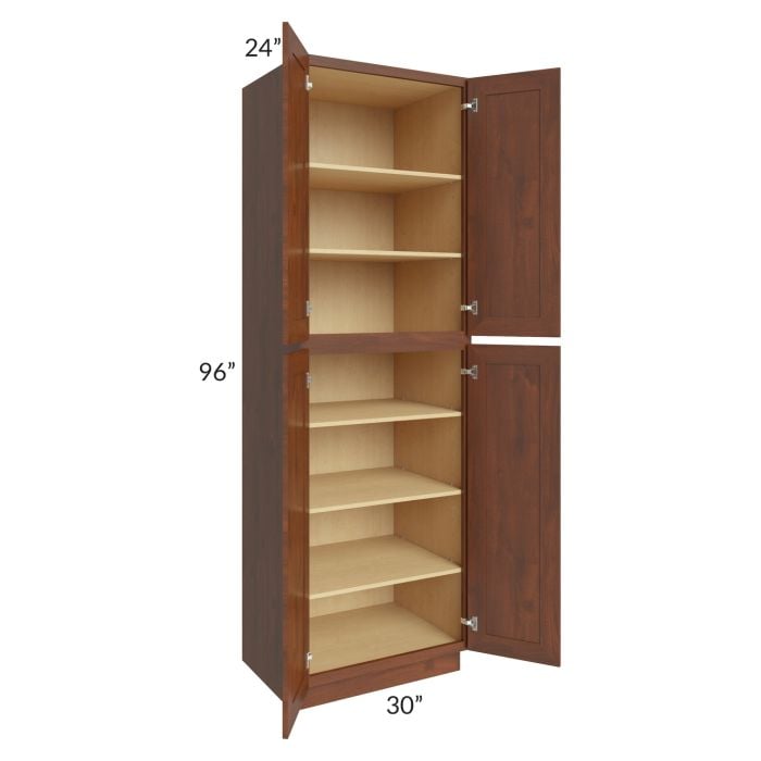 RTA Cambridge Saddle Glaze30" x 96" x 24" Wall Pantry Cabinet with 2 Decorative End Panels and 3 Roll Out Trays