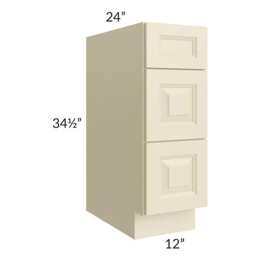 RTA Casselton Ivory 12" 3-Drawer Base Cabinet with 1 Decorative End Panel