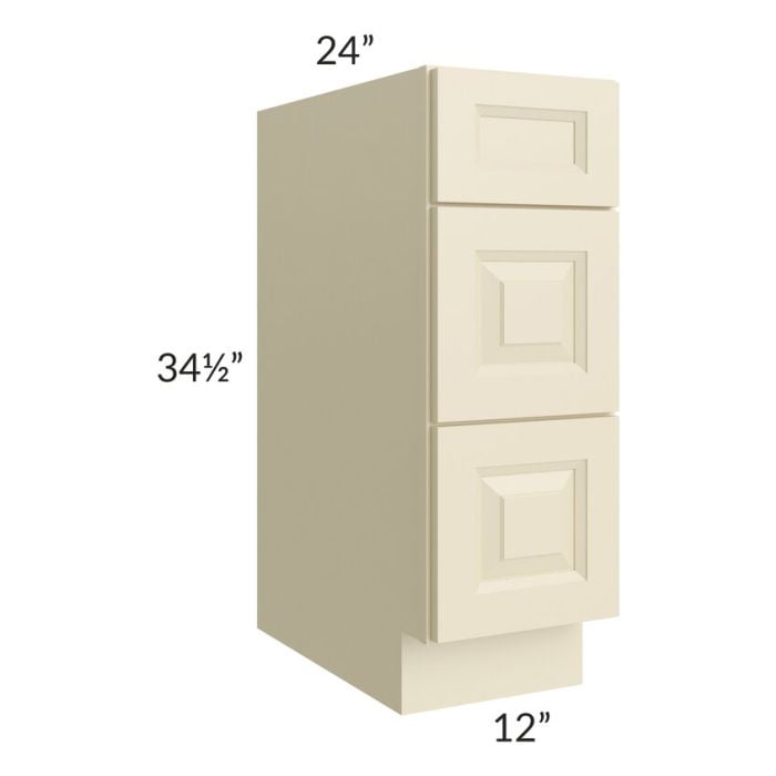 RTA Casselton Ivory 12" 3-Drawer Base Cabinet with 2 Decorative End Panels