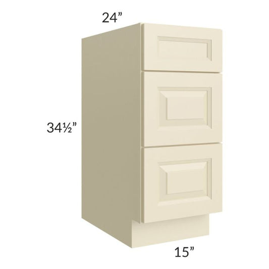 RTA Casselton Ivory 15" 3-Drawer Base Cabinet with 2 Decorative End Panels