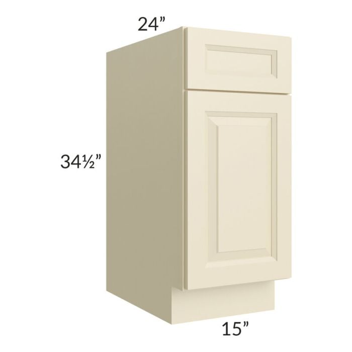 RTA Casselton Ivory 15" Base Cabinet with 1 Decorative End Panel and 2 Roll Out Trays