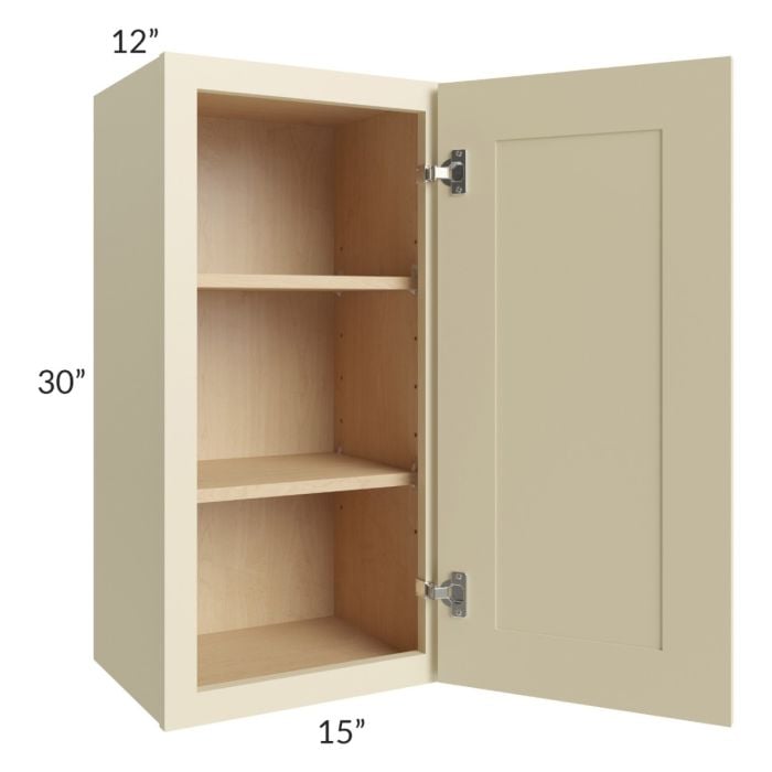 RTA Casselton Ivory 15" x 30" Wall Cabinet with 1 Decorative End Panel and Mullion Glass Door