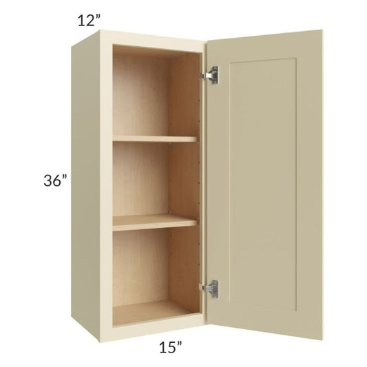RTA Casselton Ivory 15" x 36" Wall Cabinet with 2 Decorative End Panels and Mullion Glass Door