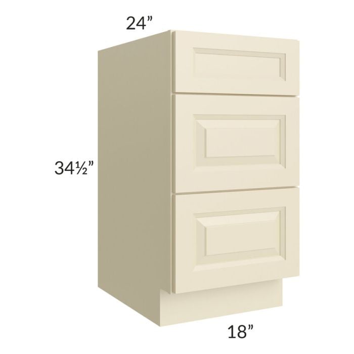 RTA Casselton Ivory 18" 3-Drawer Base Cabinet with 2 Decorative End Panels