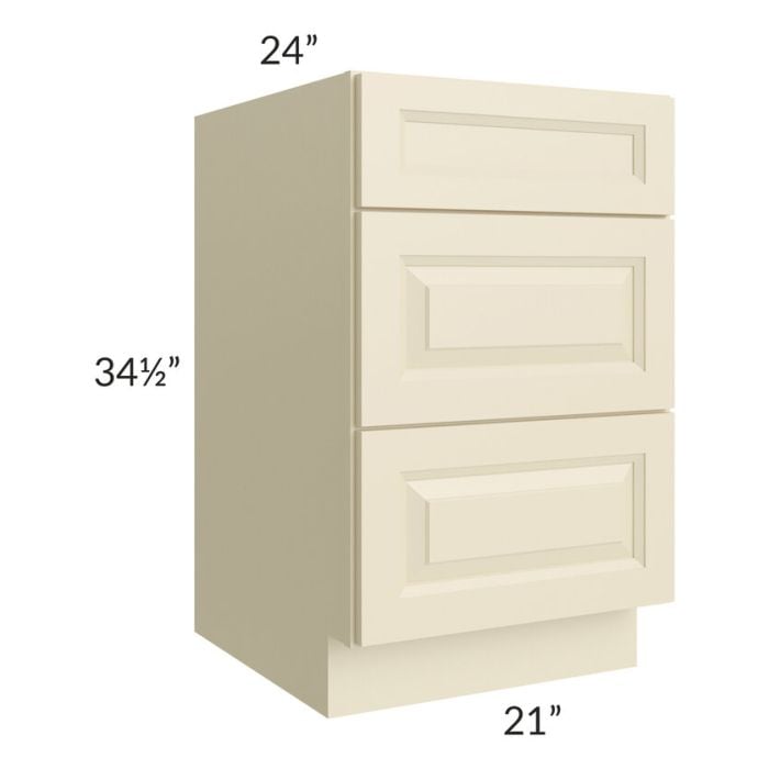 RTA Casselton Ivory 21" 3-Drawer Base Cabinet with 1 Decorative End Panel