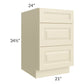 RTA Casselton Ivory 21" 3-Drawer Base Cabinet with 2 Decorative End Panels
