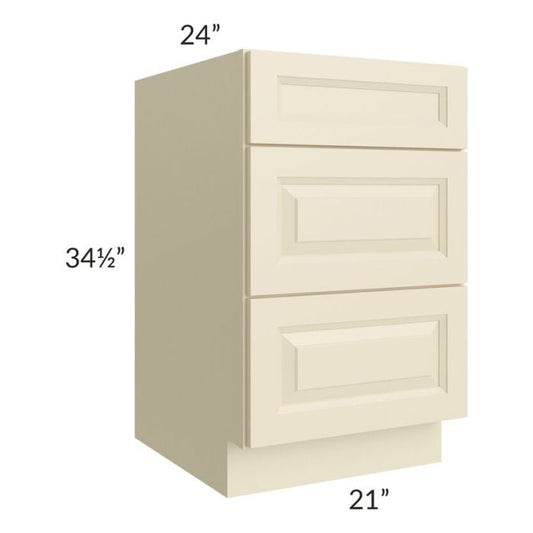 RTA Casselton Ivory 21" 3-Drawer Base Cabinet with 2 Decorative End Panels