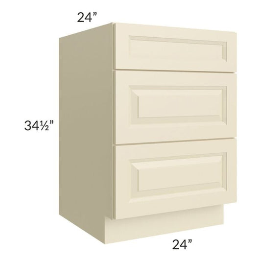 RTA Casselton Ivory 24" 3-Drawer Base Cabinet with 1 Decorative End Panel