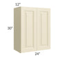 RTA Casselton Ivory 24" x 30" Wall Cabinet with 1 Decorative End Panel and Mullion Glass Door