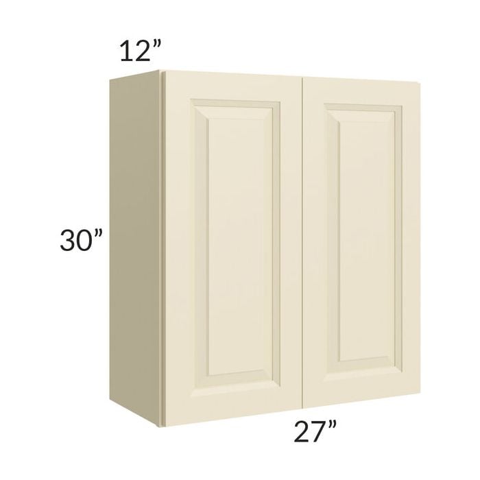 RTA Casselton Ivory 27" x 30" Wall Cabinet with 1 Decorative End Panel and Mullion Glass Door