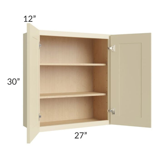 RTA Casselton Ivory 27" x 30" Wall Cabinet with 2 Decorative End Panels and Mullion Glass Door