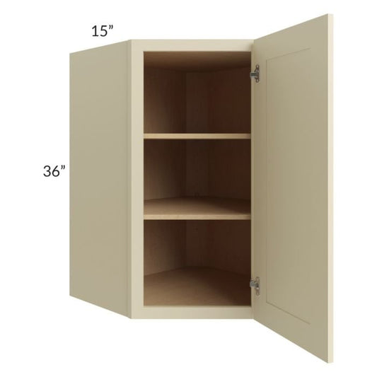 RTA Casselton Ivory 27" x 36" Wall Diagonal Corner Cabinet with 2 Decorative End Panels and Mullion Glass Door