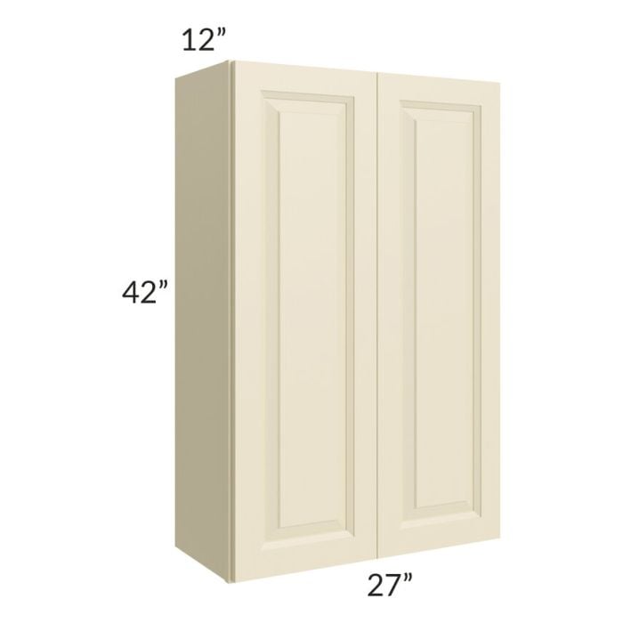 RTA Casselton Ivory 27" x 42" Wall Cabinet with 2 Decorative End Panels and Mullion Glass Door