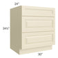 RTA Casselton Ivory 30" 3-Drawer Base Cabinet with 1 Decorative End Panel