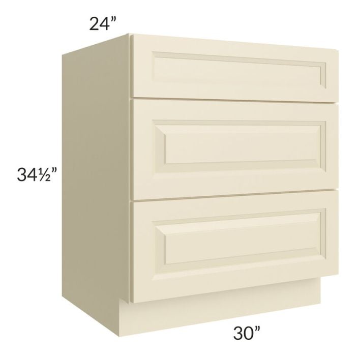 RTA Casselton Ivory 30" 3-Drawer Base Cabinet with 2 Decorative End Panels