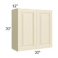 RTA Casselton Ivory 30" x 30" Wall Cabinet with 2 Decorative End Panels and Mullion Glass Door