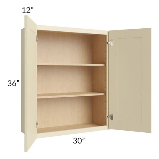 RTA Casselton Ivory 30" x 36" Wall Cabinet with 1 Decorative End Panel and Mullion Glass Door