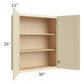RTA Casselton Ivory 30" x 36" Wall Cabinet with 2 Decorative End Panels and Mullion Glass Door