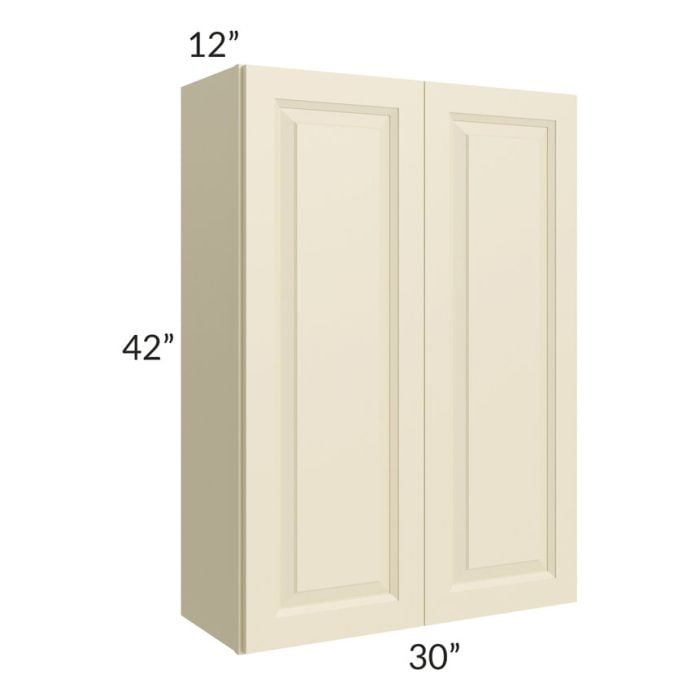 RTA Casselton Ivory 30" x 42" Wall Cabinet with 1 Decorative End Panel and Mullion Glass Door