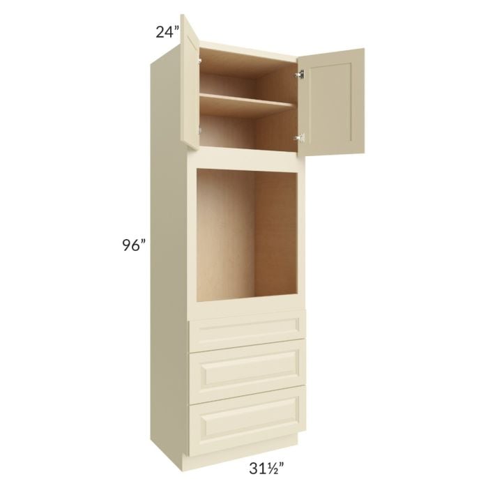 RTA Casselton Ivory 31.5" x 96" Oven Cabinet with 2 Sides Decorative End Panels