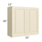 RTA Casselton Ivory 33" x 30" Wall Cabinet with 2 Decorative End Panels and Mullion Glass Door