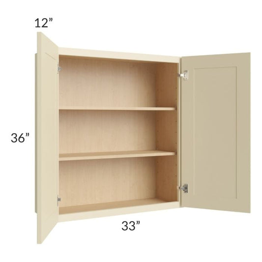 RTA Casselton Ivory 33" x 36" Wall Cabinet with 1 Decorative End Panel and Mullion Glass Door