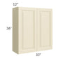 RTA Casselton Ivory 33" x 36" Wall Cabinet with 2 Decorative End Panels and Mullion Glass Door