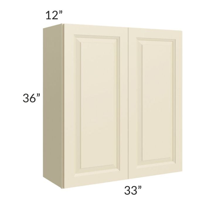 RTA Casselton Ivory 33" x 36" Wall Cabinet with 2 Decorative End Panels and Mullion Glass Door