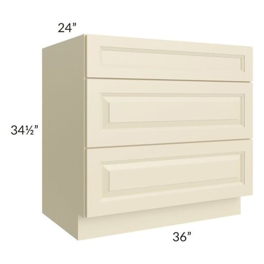 RTA Casselton Ivory 36" 3-Drawer Base Cabinet