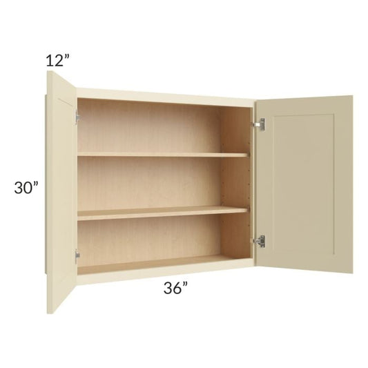 RTA Casselton Ivory 36" x 30" Wall Cabinet with Mullion Glass Door