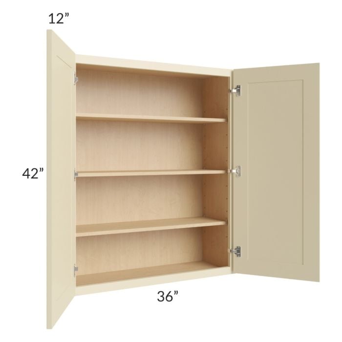 RTA Casselton Ivory 36" x 42" Wall Cabinet with 2 Decorative End Panels and Mullion Glass Door