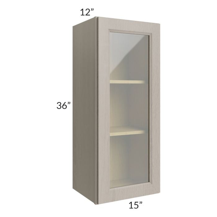 RTA Catalina Mist 15" x 36" Wall Glass Door Cabinet (Prepped for Glass Doors) with 2 Decorative End Panels