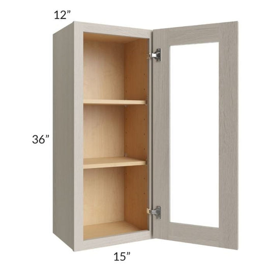 RTA Catalina Mist 15" x 36" Wall Glass Door Cabinet (Prepped for Glass Doors) with 2 Decorative End Panels