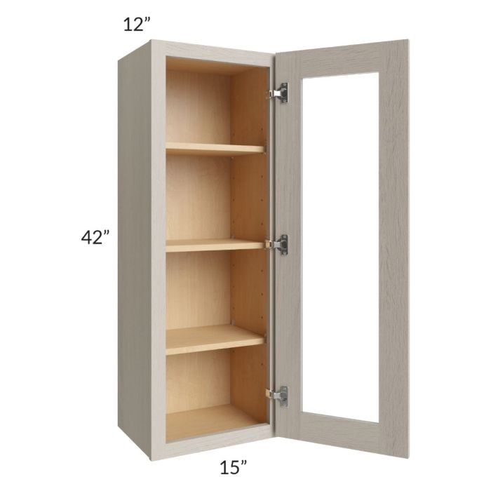 RTA Catalina Mist 15" x 42" Wall Glass Door Cabinet (Prepped for Glass Doors) with 2 Decorative End Panels