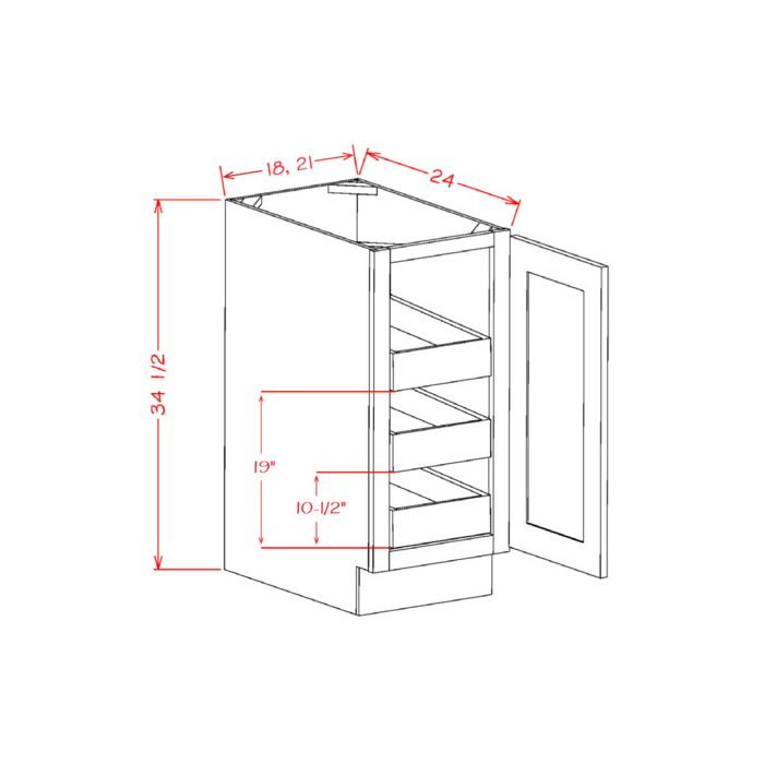 RTA Catalina Mist 18" Full Height Door Base Cabinet with 3 Rollout Trays