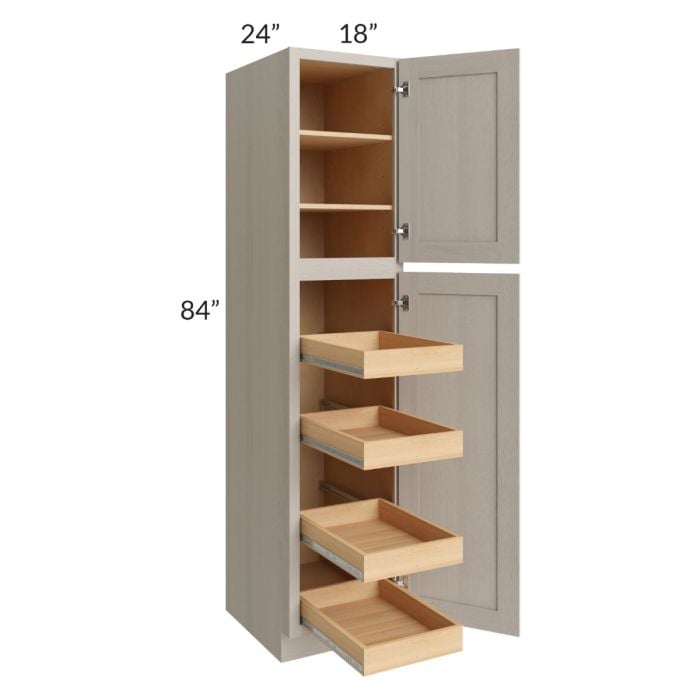 RTA Catalina Mist 18" x 84" x 24" Wall Pantry Cabinet with 4 Rollout Trays and 2 Decorative End Panels