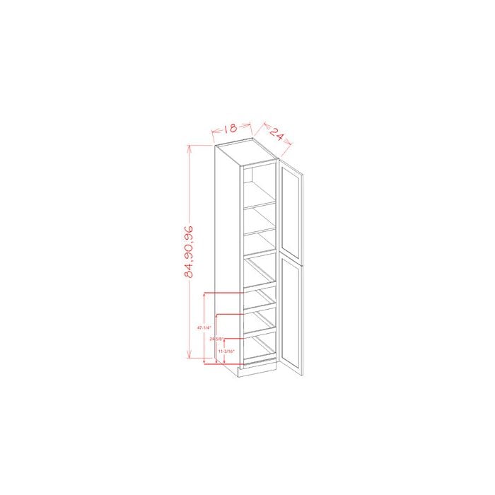 RTA Catalina Mist 18" x 90" x 24" Wall Pantry Cabinet with 4 Rollout Trays