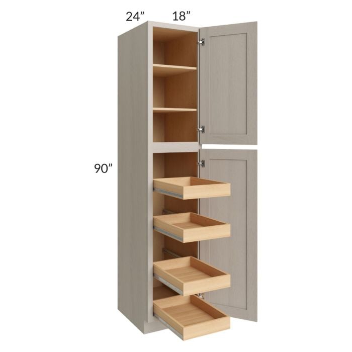 RTA Catalina Mist 18" x 90" x 24" Wall Pantry Cabinet with 4 Rollout Trays