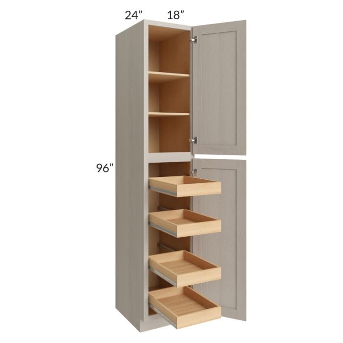 RTA Catalina Mist 18" x 96" x 24" Wall Pantry Cabinet with 4 Rollout Trays