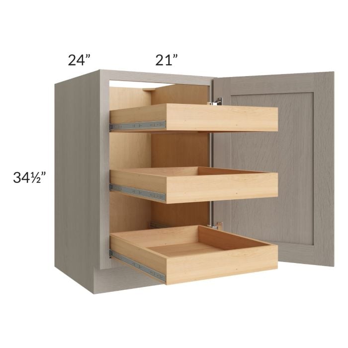 RTA Catalina Mist 21" Full Height Door Base Cabinet with 3 Rollout Trays and 2 Decorative End Panels