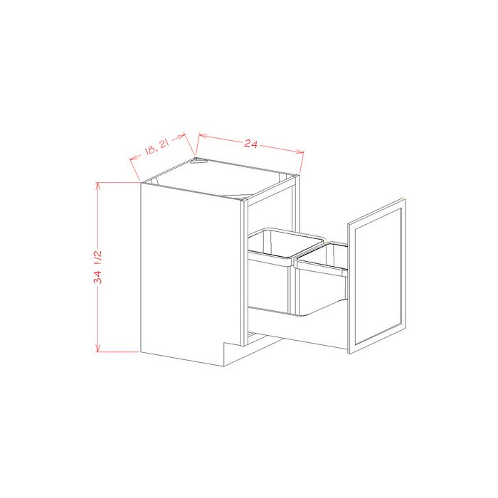RTA Catalina Mist 21" Full Height Door Base Cabinet with Double Trashcan Pullout