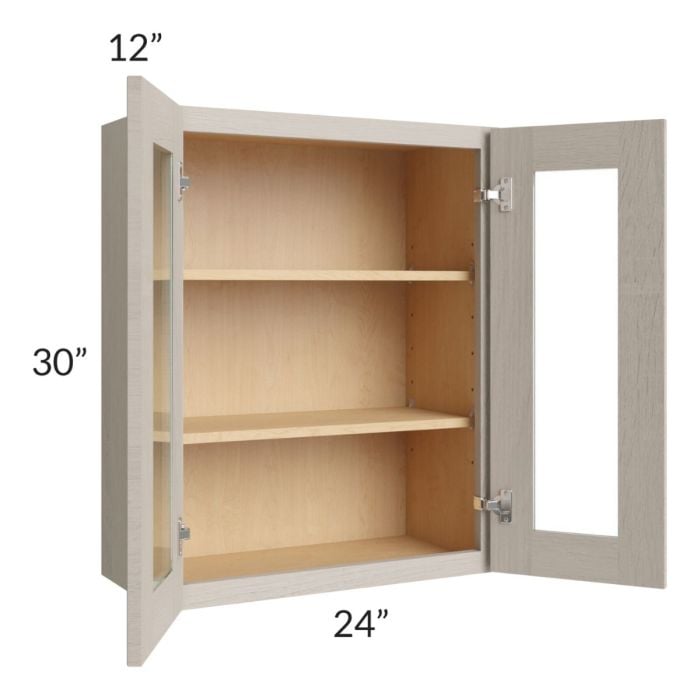 RTA Catalina Mist 24" x 30" Wall Glass Door Cabinet (Prepped for Glass Doors) with 2 Decorative End Panels